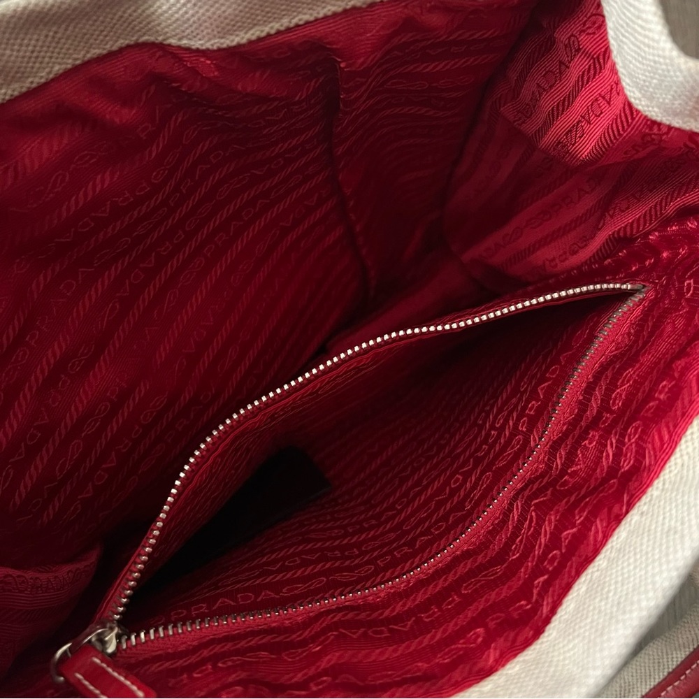 Prada Authentic Canvas Tote With Red Leather Trim - image 7